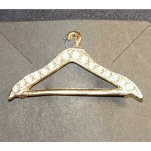 Vintage Gold Tone Clothes Hanger Rhinestone Fashion Brooch Pin 2"